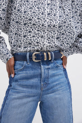 Navy Croc-Embossed Western Belt